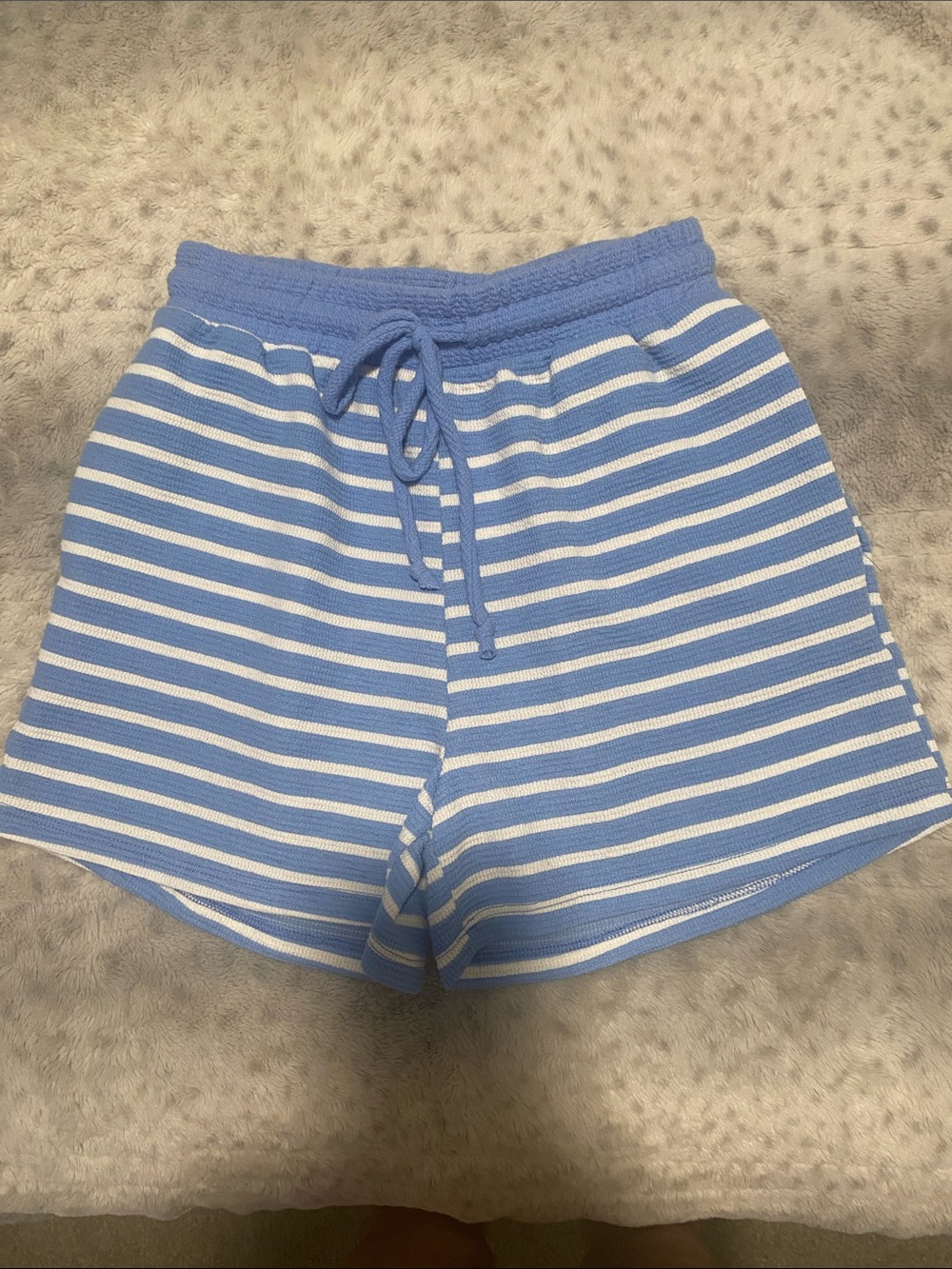 Tres Bien Blue & White Striped Knit Drawstring Shorts